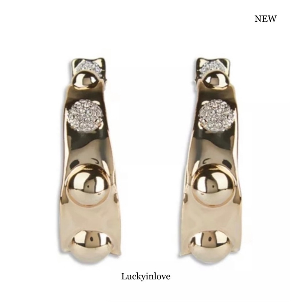 ALEXIS BITTAR • Large Gold Molten Metal Dot Pavé Crystal Studded Hoop Earrings - Picture 2 of 12